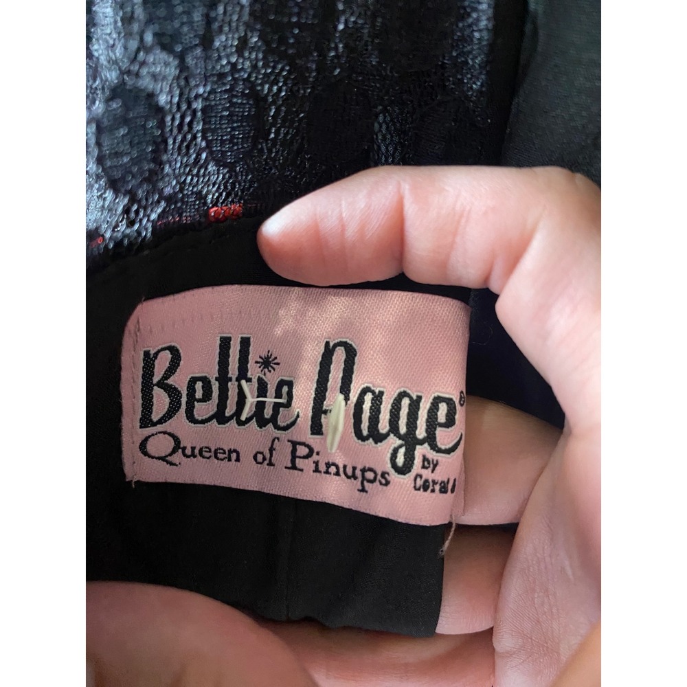 Bettie Page by Pinups Red Black Flocked Rose Lace Cocktail Dress VTG Retro XL - Picture 9 of 9